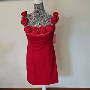 Avec Les Filles Red Mini Dress with Floral Accents